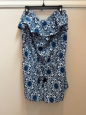 Like New Vineyard Vines Women’s Blue and White Floral Strapless Romper Sz S